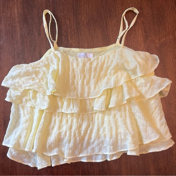Tops - Yellow Ruffle Tiered Cropped Tank